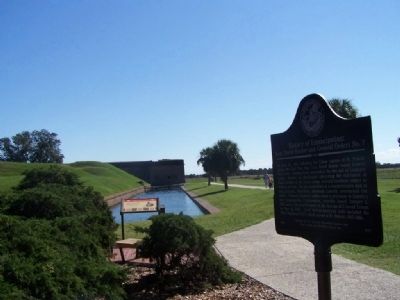 History of Emancipation Marker, Fort Pulaski in background image. Click for full size.