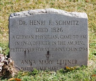 Dr. Henri Schmitz Tombstone (St. John's Church Cemetery) image. Click for full size.