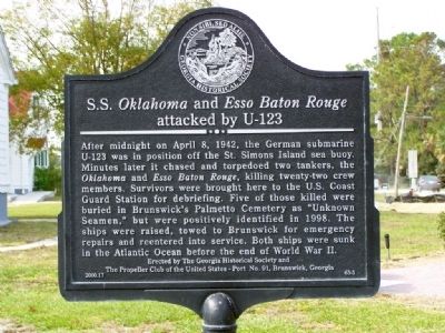 S.S. <i>Oklahoma </i>and <i>Esso Baton Rouge </i> Marker image. Click for full size.