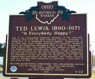 Ted Lewis, 1890-1971 Marker image. Click for full size.