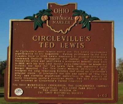 Circleville's Ted Lewis Marker image. Click for full size.