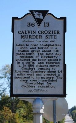 Calvin Crozier Murder Site Marker - Reverse image. Click for full size.
