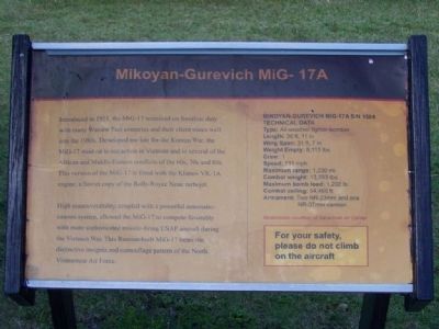 Mikoyan-Gurevich MiG- 17A Marker. Click for full size. Mikoyan-Gurevich MiG- 17A Marker image. Click for full size.