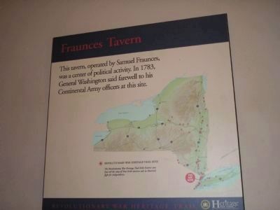 Revolutionary War Heritage Trail Marker in Fraunces Tavern. Click for full size. Revolutionary War Heritage Trail Marker in Fraunces Tavern image. Click for full size.