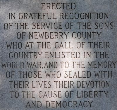 Newberry County World War I Monument Marker - West Side image. Click for full size.