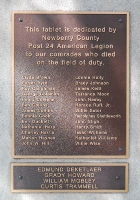 Newberry County World War I Monument Marker - South Side image. Click for full size.