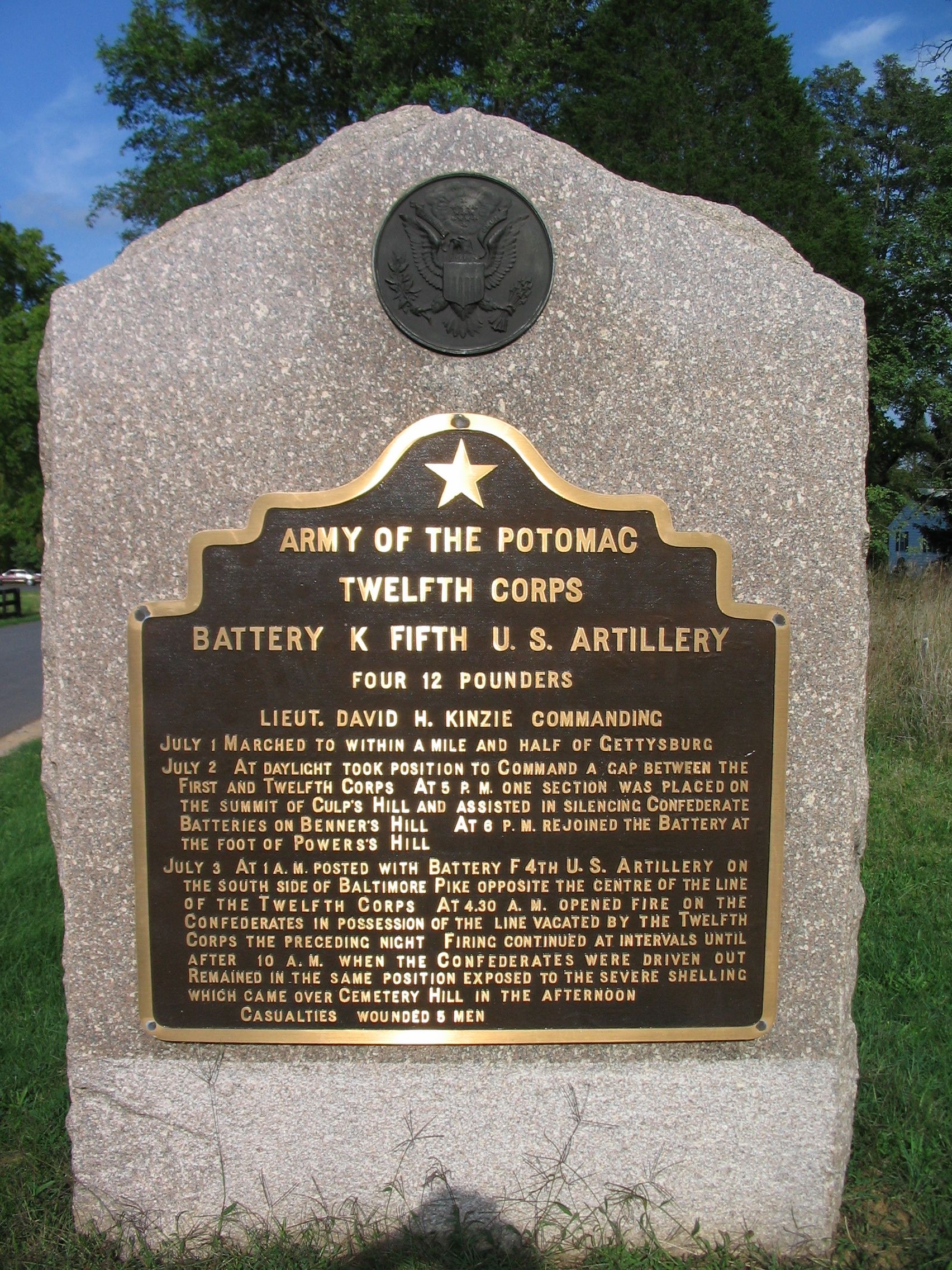 Battery K, Fifth U.S. Artillery Tablet