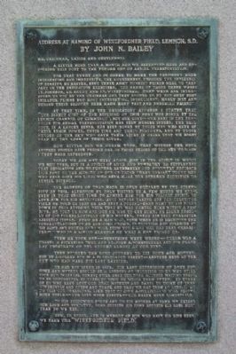 Address at Naming of Winefordner Field, Lemmon, S. D. Marker image. Click for full size.