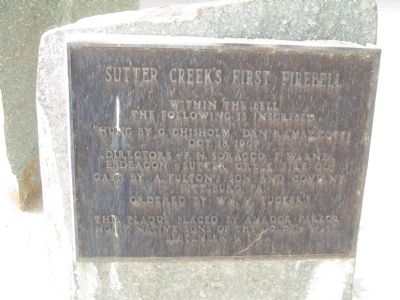Sutter Creek�s First Fire Bell Marker image. Click for full size.