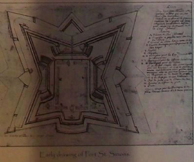 <i>[Lower marker picture]</i> Early Drawing of Fort St. Simons image. Click for full size.