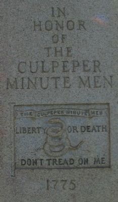 Front of Culpeper Minute Men Monument image. Click for full size.
