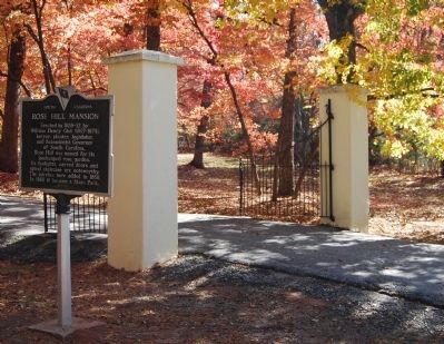 Rose Hill Mansion Marker and Front Gates. Click for full size. Rose Hill Mansion Marker and Front Gates image. Click for full size.