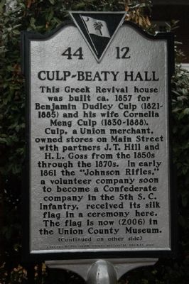 Culp-Beaty Hall Marker. Click for full size. Culp-Beaty Hall Marker image. Click for full size.