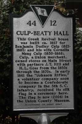 Culp-Beaty Hall Marker image. Click for full size.