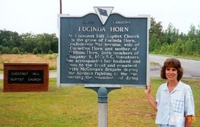 Lucinda Horn Marker, with her descendent image. Click for full size.