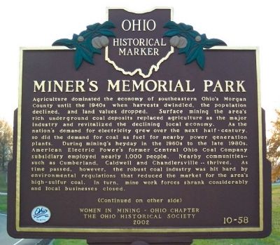 Miner's Memorial Park Marker (side A). Click for full size. Miner's Memorial Park Marker (side A) image. Click for full size.