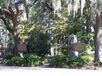 Birthplace of Juliette Low Marker, at right at Oglethorpe Avenue and Bull Street. Click for full size. Birthplace of Juliette Low Marker, at right at Oglethorpe Avenue and Bull Street image. Click for full size.