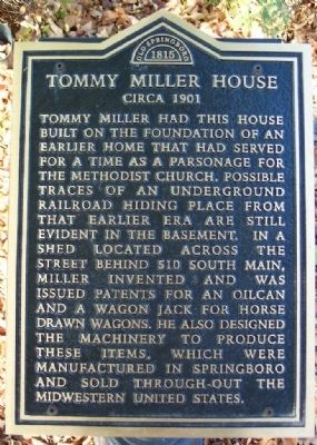Tommy Miller House Marker image. Click for full size.