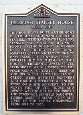 Jeremiah Stansel House Marker image. Click for full size.