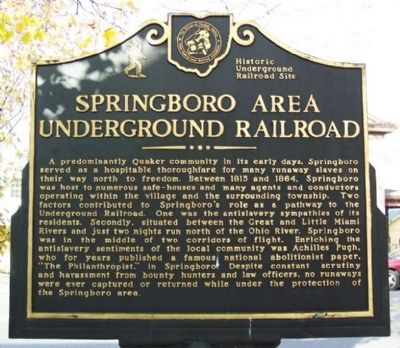 Springboro Area Underground Railroad Marker image. Click for full size.