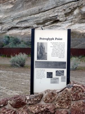 Petroglyph Point Marker with Cliff in Background. Click for full size. Petroglyph Point Marker with Cliff in Background image. Click for full size.