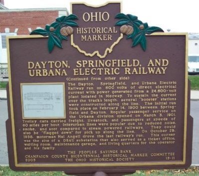 Dayton, Springfield, and Urbana Electric Railway Marker </b>(reverse) image. Click for full size.