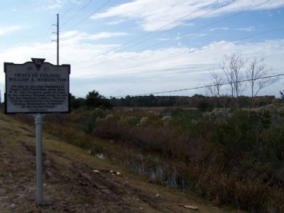 Grave Of Colonel William A. Washington Marker, amid marshland, onetime Plantation lands image. Click for full size.