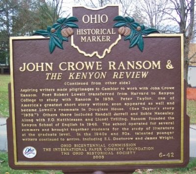 John Crowe Ransom Marker (side B ) image. Click for full size.