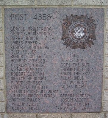 Post 4358 Veterans Panel on Memorial. Click for full size. Post 4358 Veterans Panel on Memorial image. Click for full size.