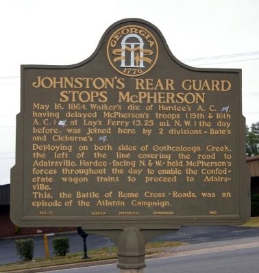 Johnston's Rear Guard Stops McPherson Marker. Click for full size. Johnston's Rear Guard Stops McPherson Marker image. Click for full size.