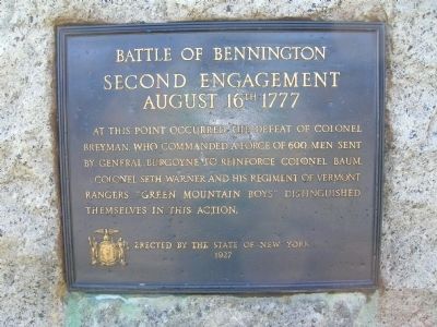 Battle of Bennington - Second Engagement Marker - Walloomsac, New York image. Click for full size.