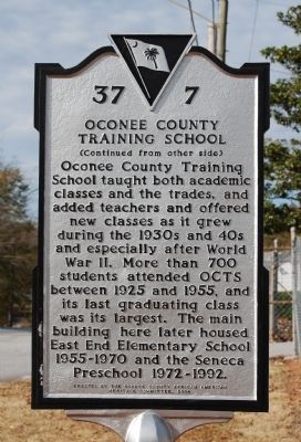 Oconee County Training School Marker - Reverse image. Click for full size.