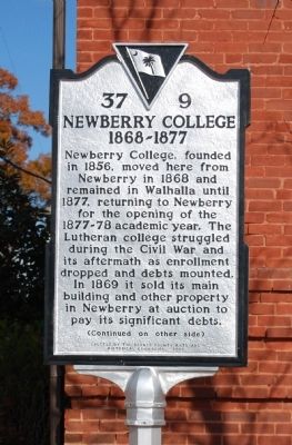 Newberry College Marker - Front image. Click for full size.