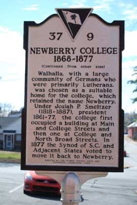 Newberry College Marker - Reverse image. Click for full size.