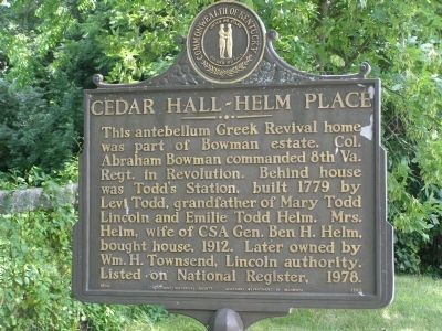Cedar Hall - Helm Place Marker image. Click for full size.