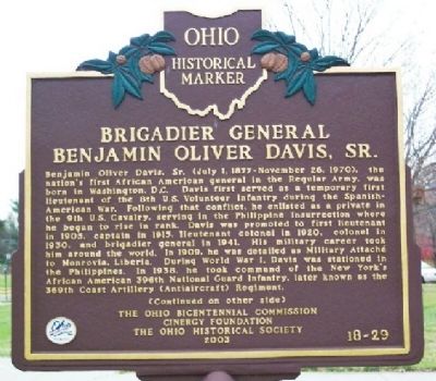 Brigadier General Benjamin Oliver Davis, Sr. Marker (side A) image. Click for full size.