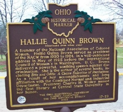 Hallie Quinn Brown Marker (side B). Click for full size. Hallie Quinn Brown Marker (side B) image. Click for full size.