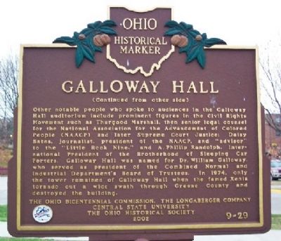 Galloway Hall Marker (side B). Click for full size. Galloway Hall Marker (side B) image. Click for full size.