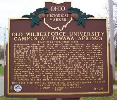 Old Wilberforce University Campus at Tawawa Springs Marker (side B) image. Click for full size.