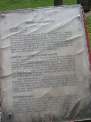 Old Masonic Cemetery Marker. Click for full size. Old Masonic Cemetery Marker image. Click for full size.