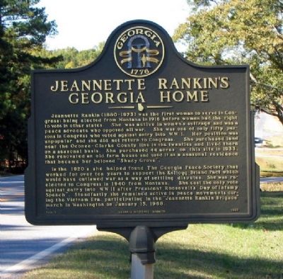 Jeannette Rankin's Georgia Home Marker image. Click for full size.