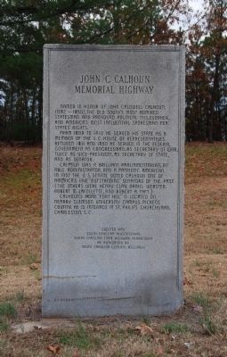 John C. Calhoun Memorial Highway Marker image. Click for full size.