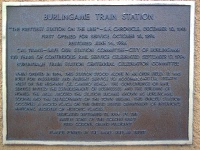 Burlingame Train Station Marker. Click for full size. Burlingame Train Station Marker image. Click for full size.