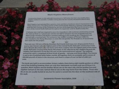 Mark Hopkins Monument Marker. Click for full size. Mark Hopkins Monument Marker image. Click for full size.