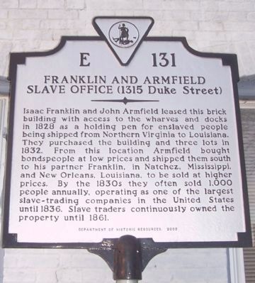 Franklin and Armfield Slave Office Marker image. Click for full size.