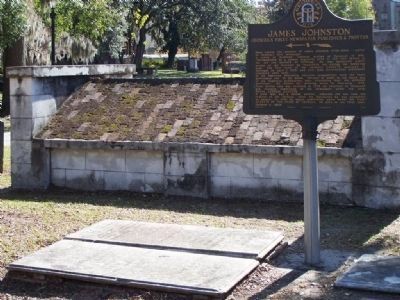 James Johnston Marker, at Colonial Park Cemetery, Savannah. Click for full size. James Johnston Marker, at Colonial Park Cemetery, Savannah image. Click for full size.