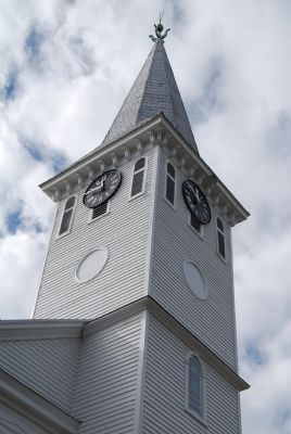 St. John's Lutheran Church Steeple with Town Clock image. Click for full size.