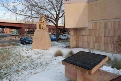 Dakota (Sioux) Memorial Marker and Winter Warrior Statue image. Click for full size.