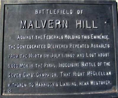 Battlefield of Malvern Hill Marker image. Click for full size.