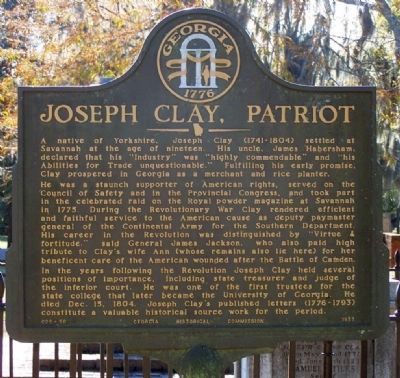 Joseph Clay, Patriot Marker image. Click for full size.